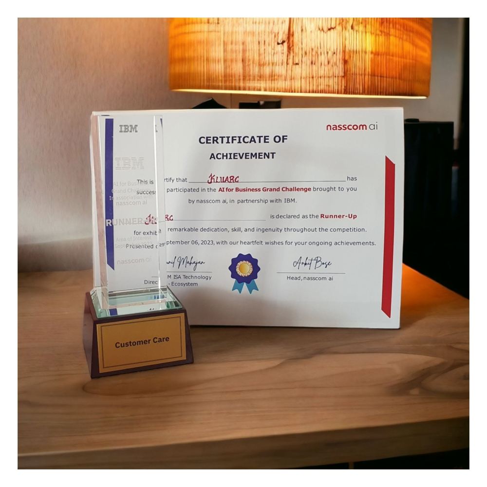 Runner-up trophy and certificate, AI for Business Grand Challenge